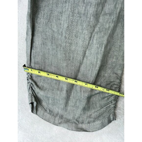 Linen Capri Trouser Italian Lagenlook EU/Large Cropped Wood Buttons Wide Leg - Picture 2 of 8